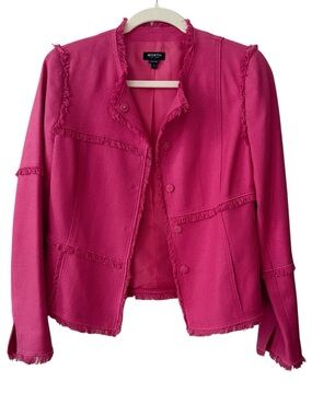 Worth Pink Fringed Collarless Jacket Size 2